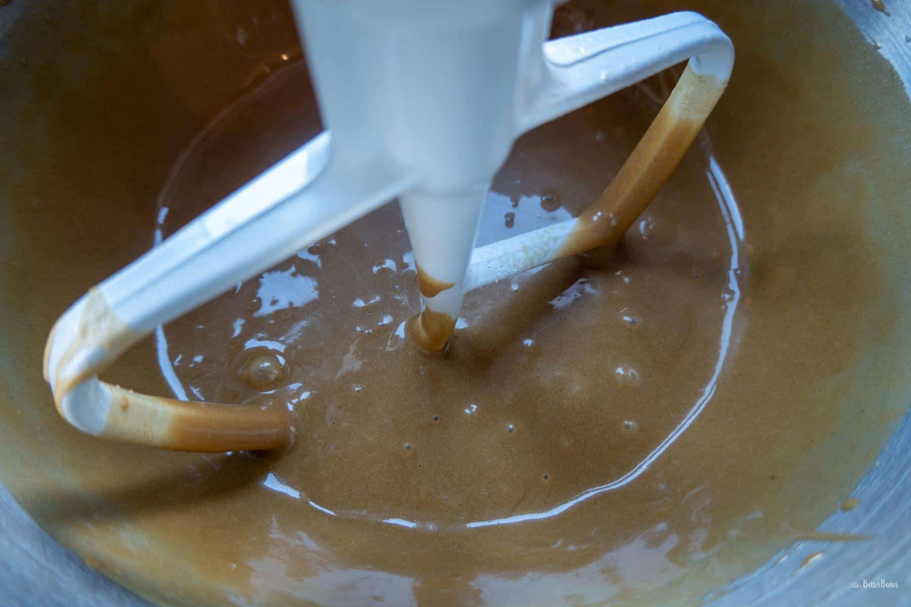 coffee and walnut cake batter mixed