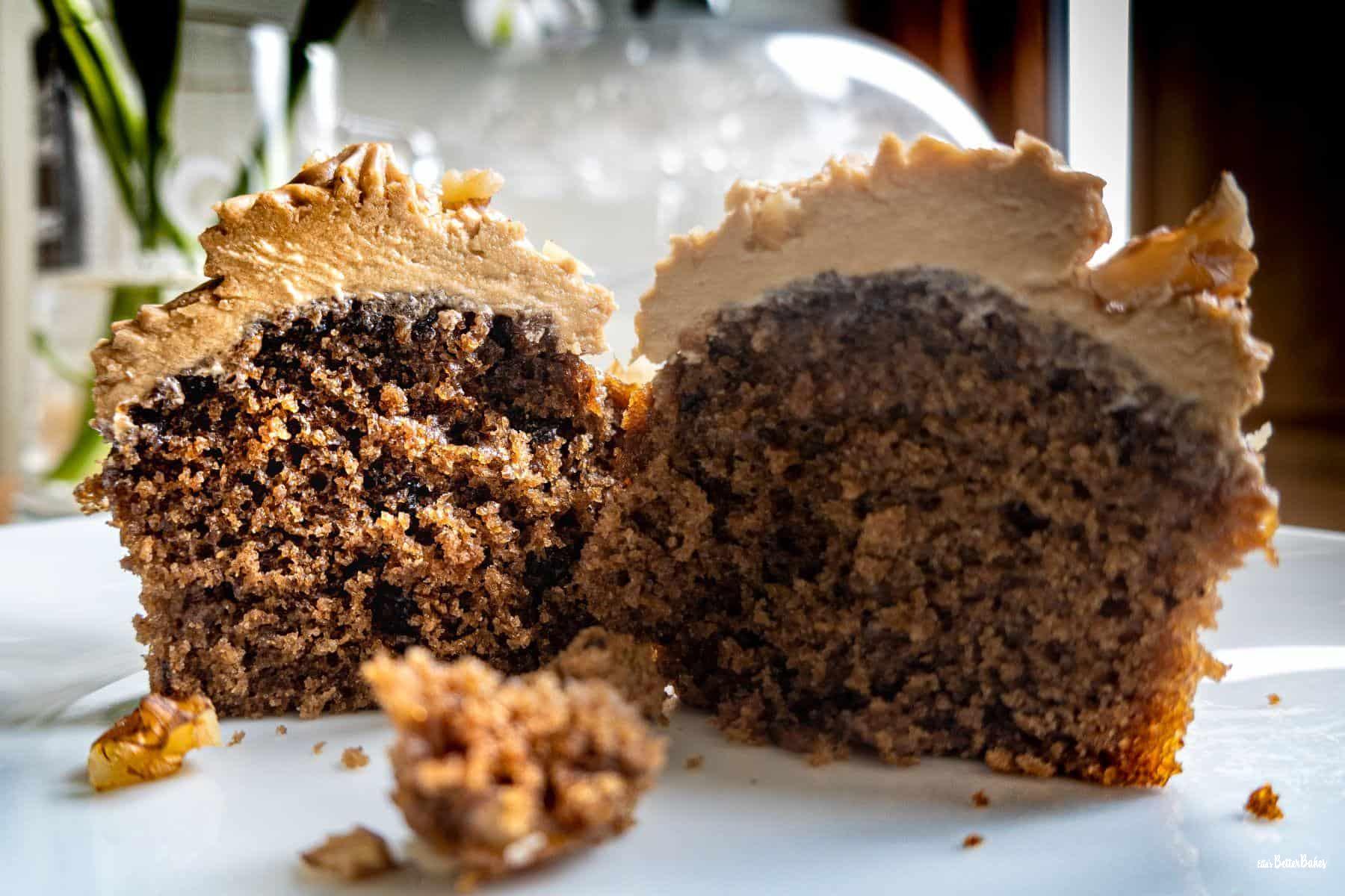coffee cupcake cut in half