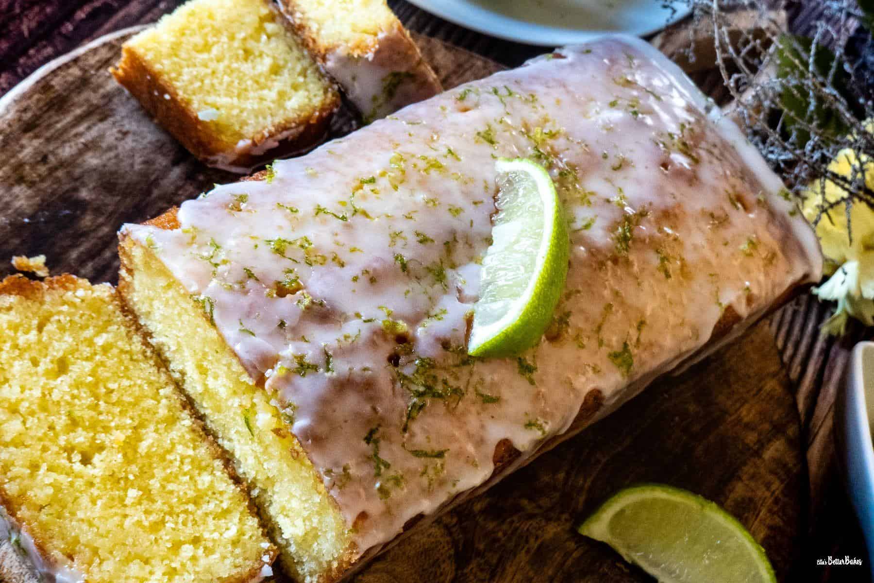 easy lime drizzle cake to the side