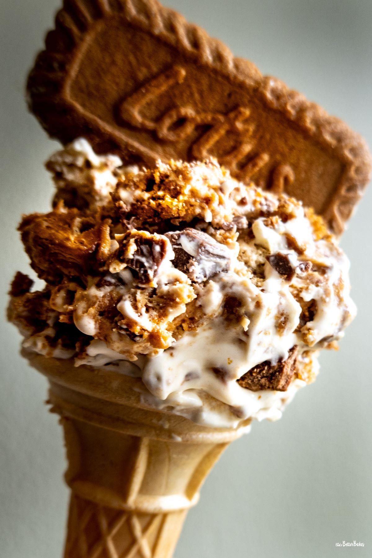 Biscoff ice cream in cone