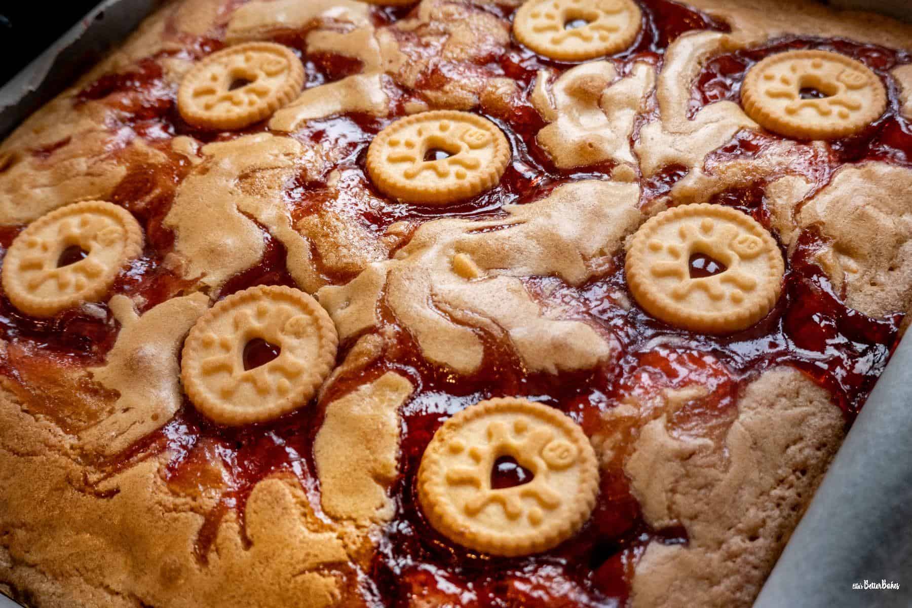 jammy dodger blondies baked