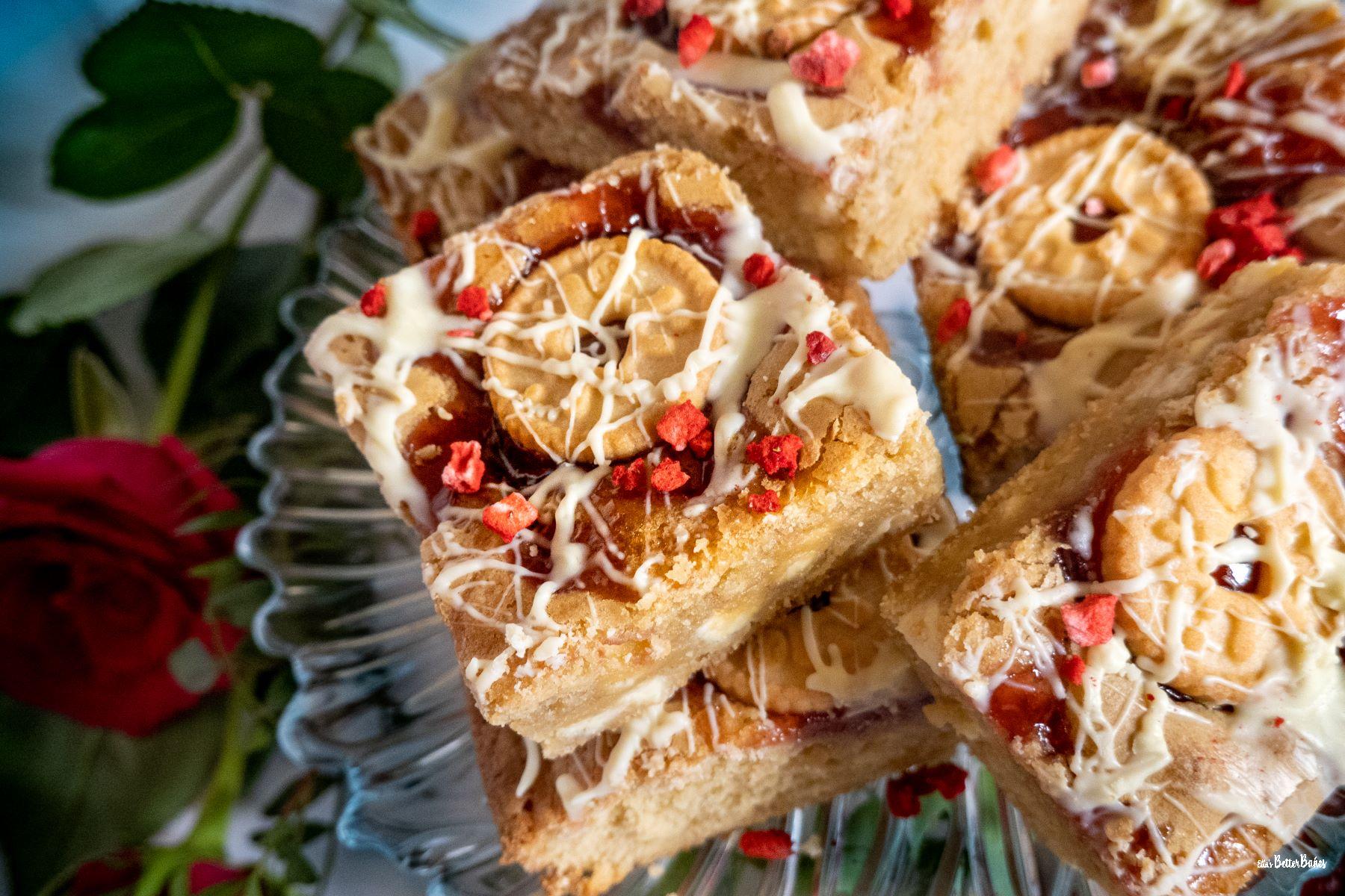 jammy dodger blondies with a rose