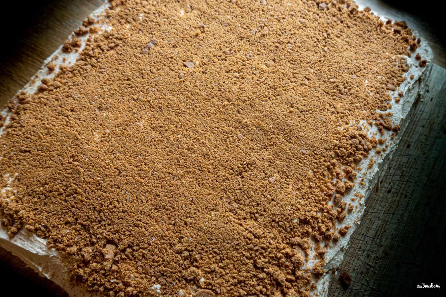 biscoff biscuits crushed and added to biscoff cake