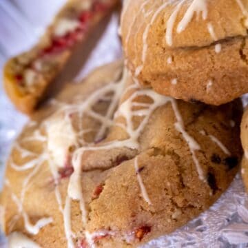 close up of cookies on cake stand