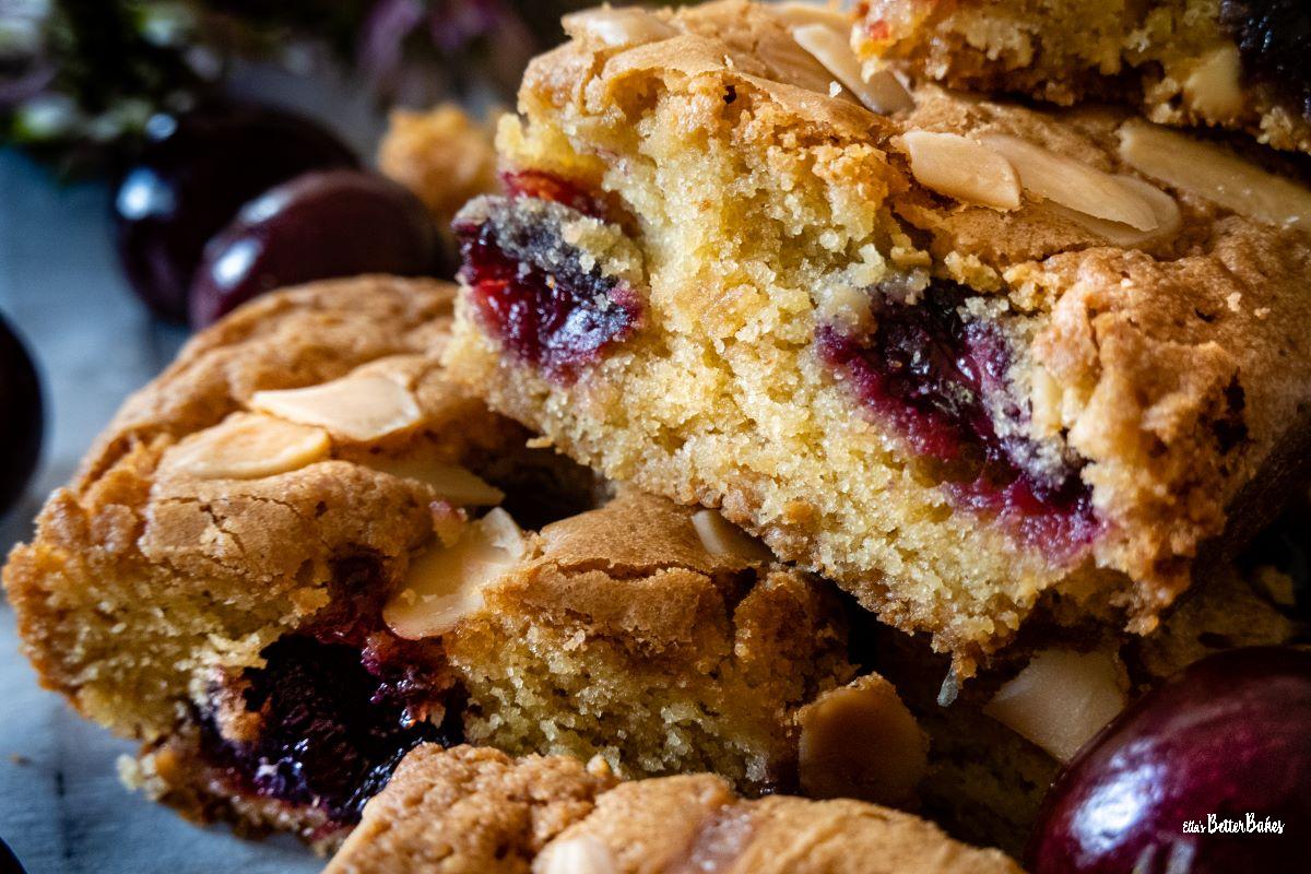 close up of cherry bakewell together