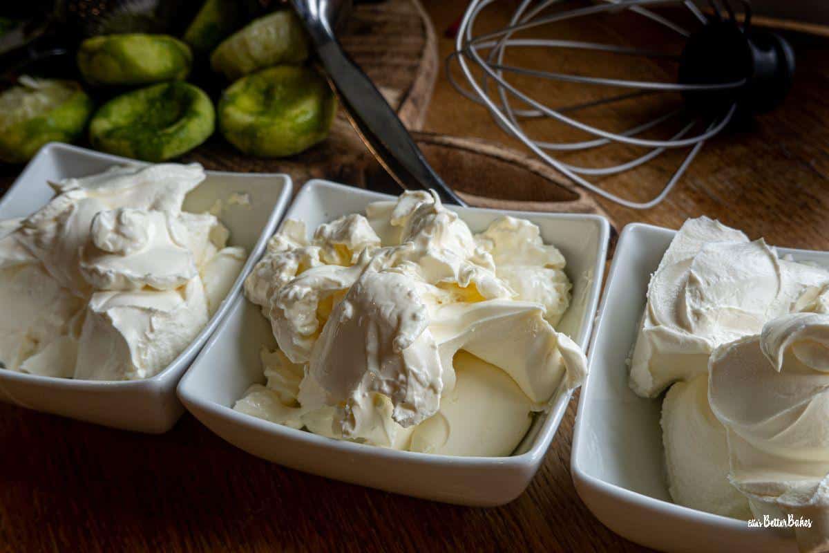 cream cheese and mascarpone in bowls