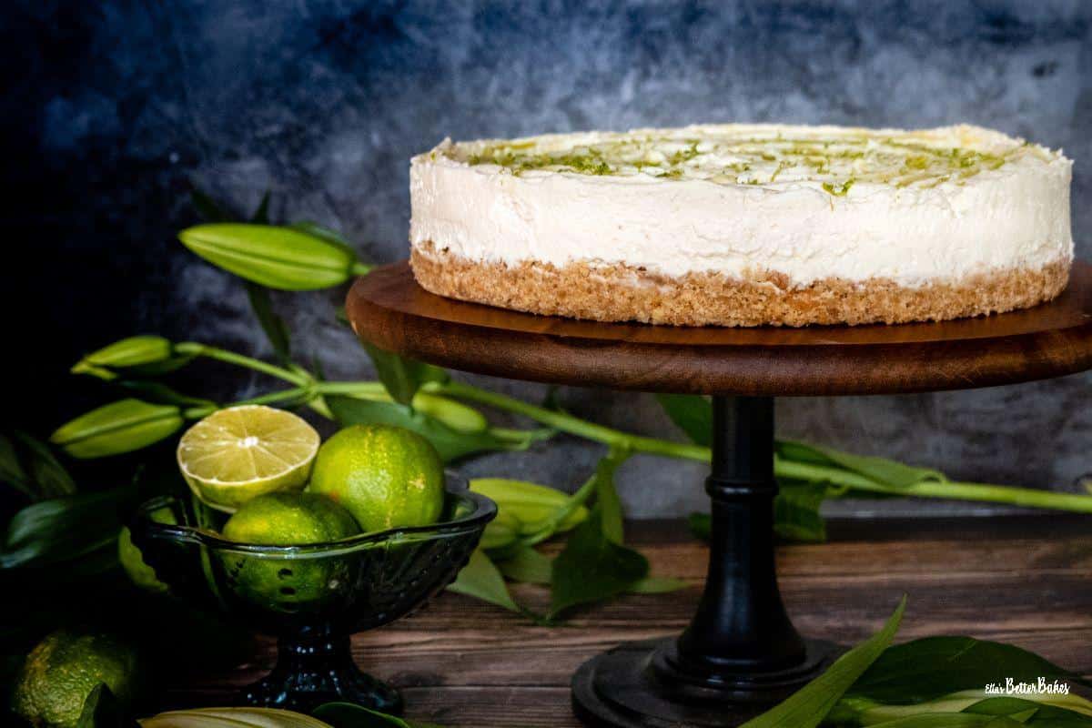 mohito cheesecake on stand