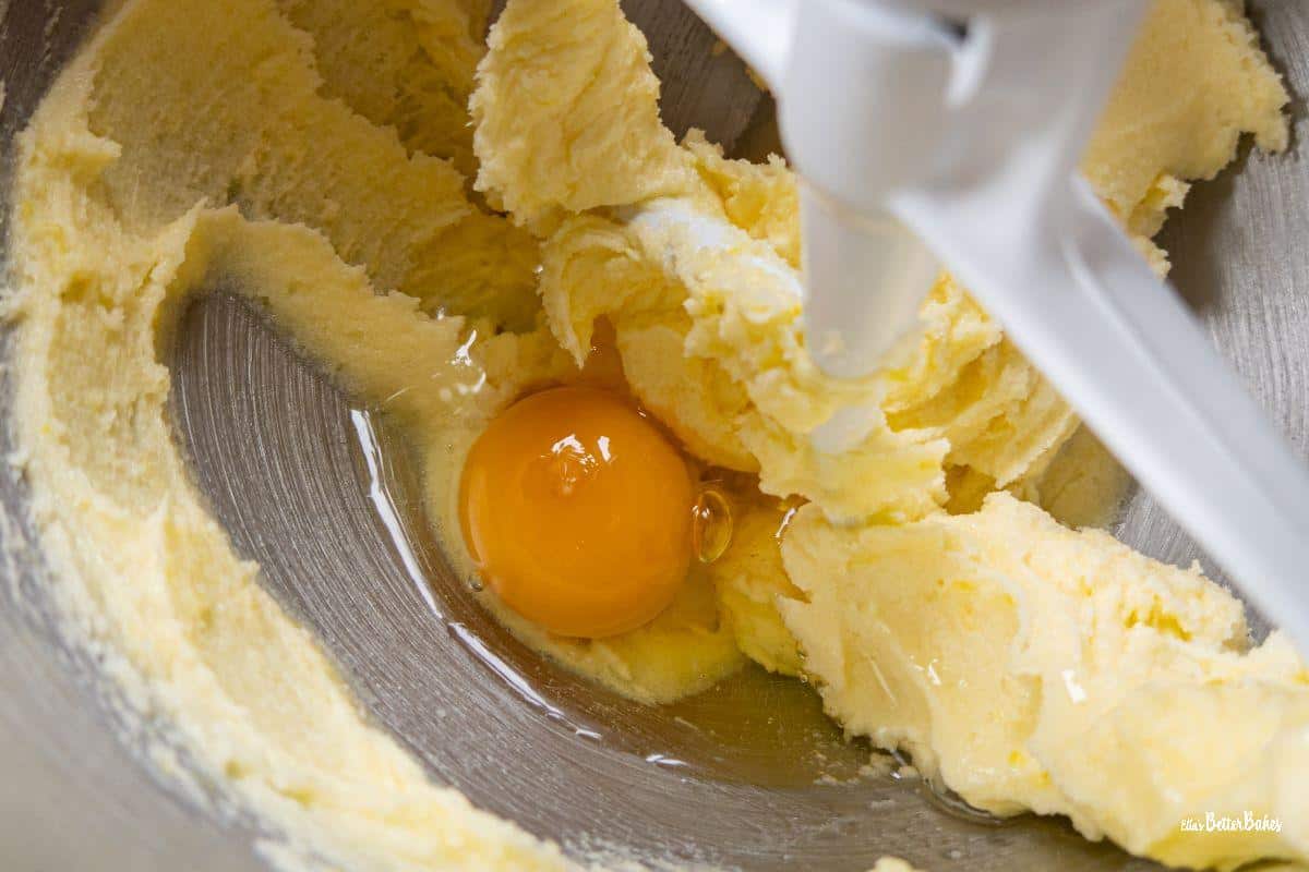 eggs added to created butter and sugar