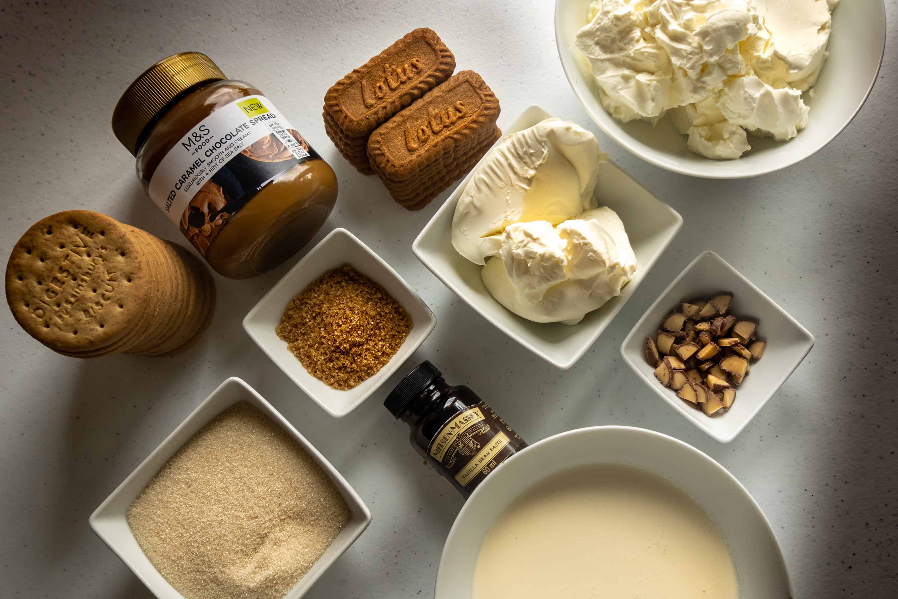 ingredients for salted caramel cheesecake