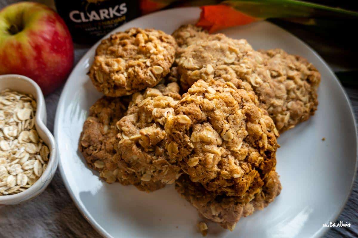 plate of cookies next to oats