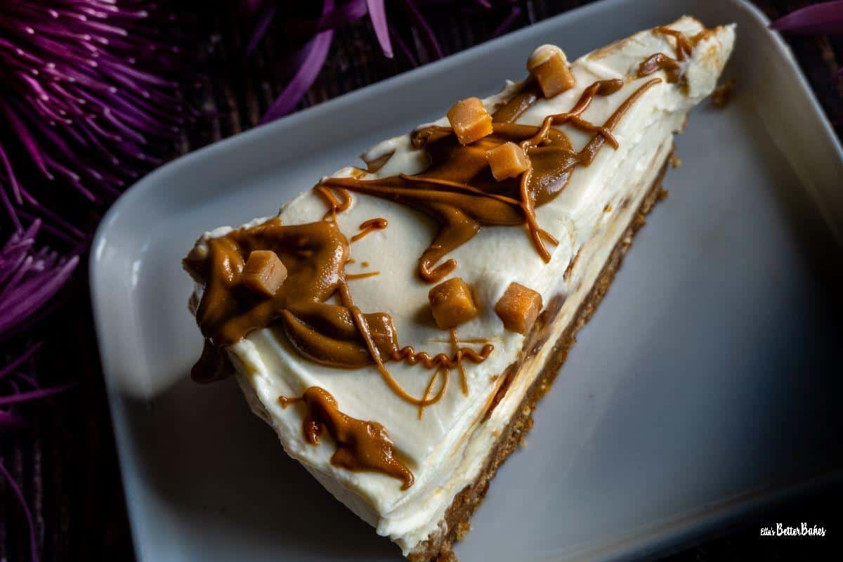 slice of salted caramel cheesecake