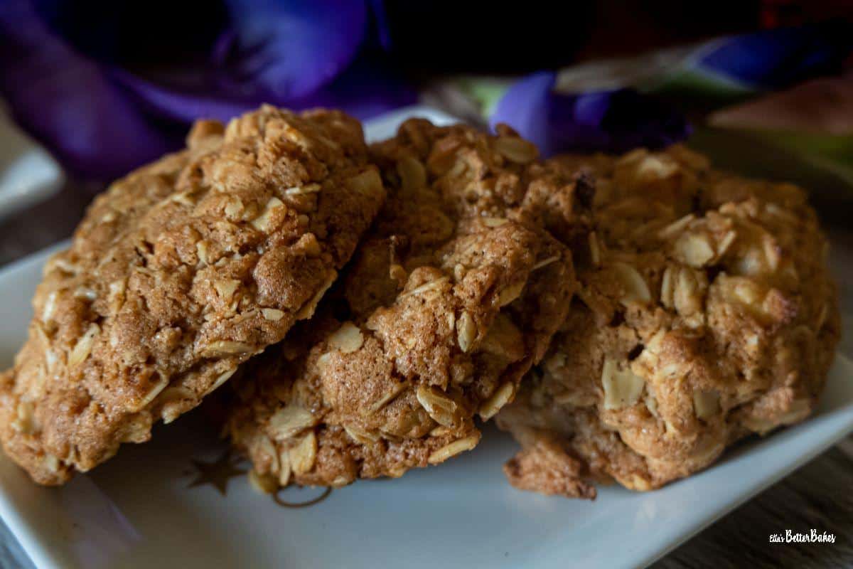 three apple and oat cookies on a plate