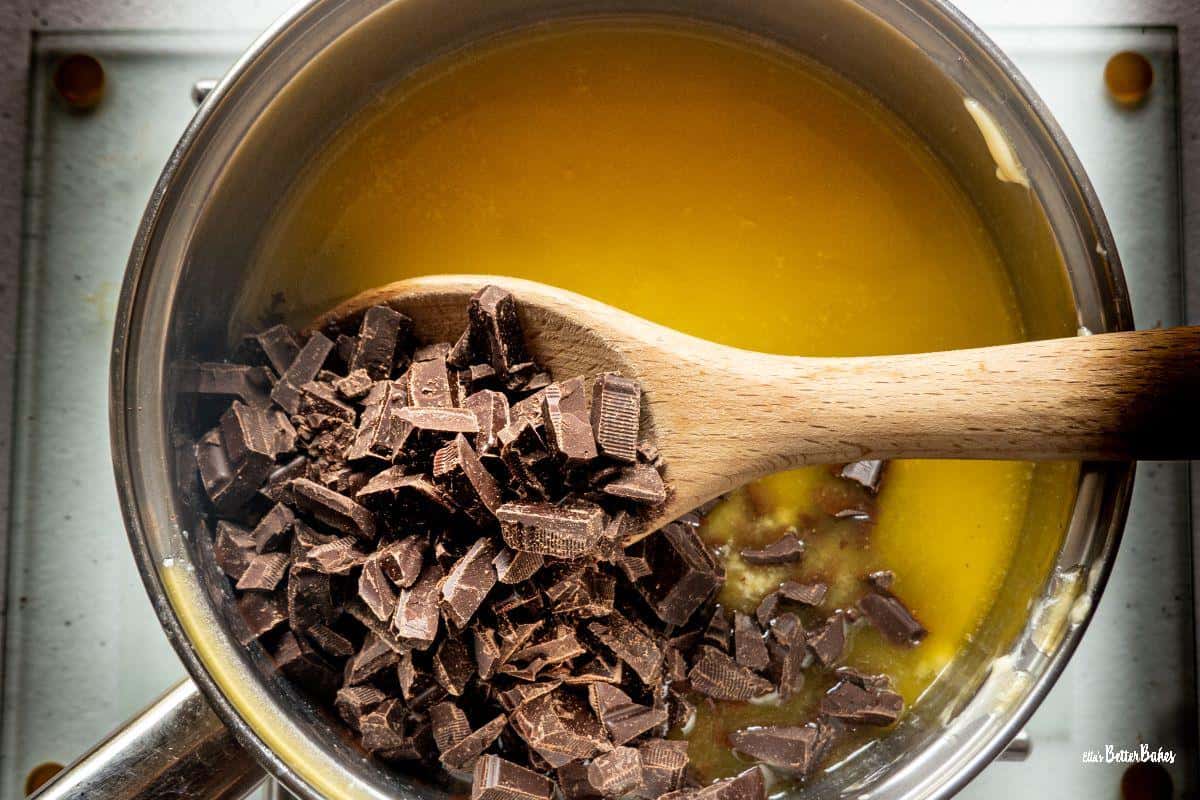 chocolate added to melted butter