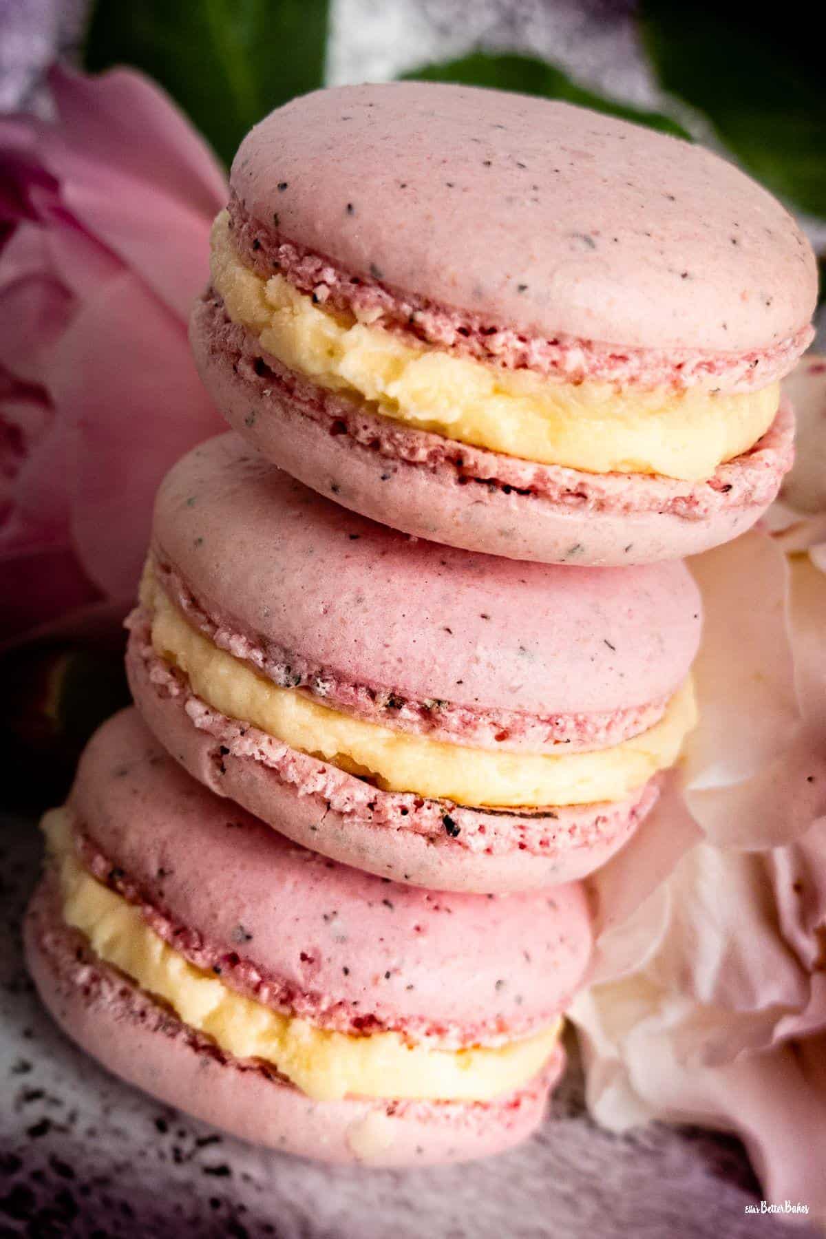 portrait size stack of 3 earl grey macarons