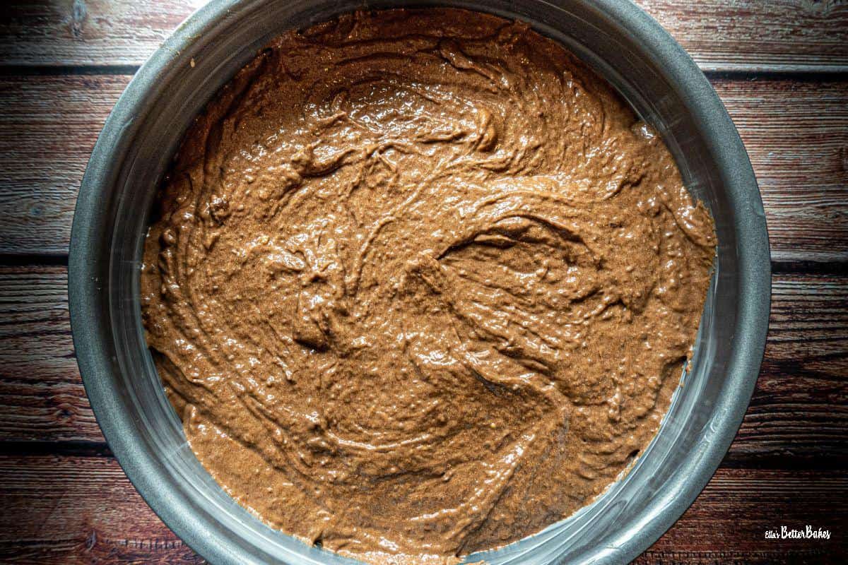 cake batter in tin