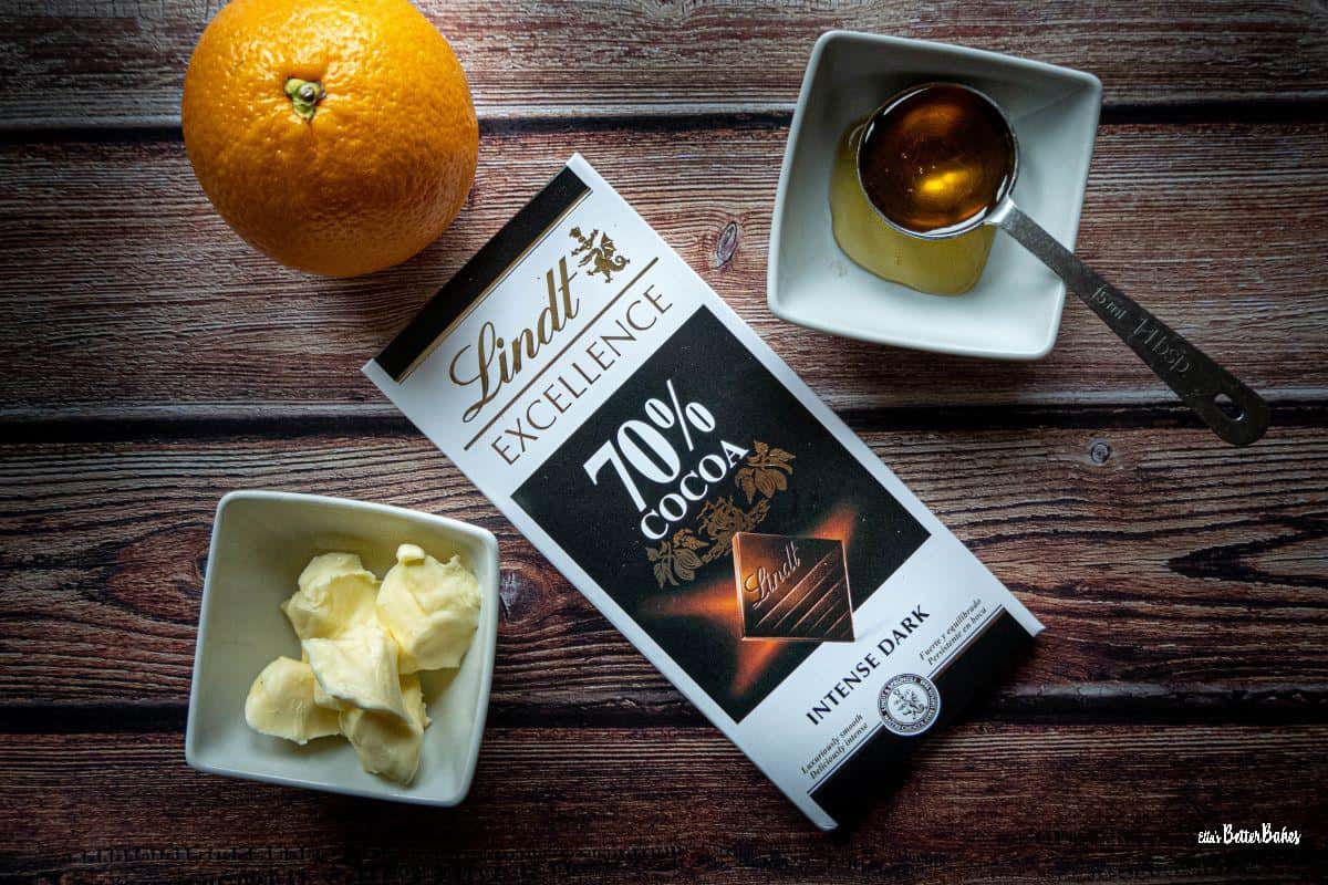 ngredients for chocolate cake with orange ganache
