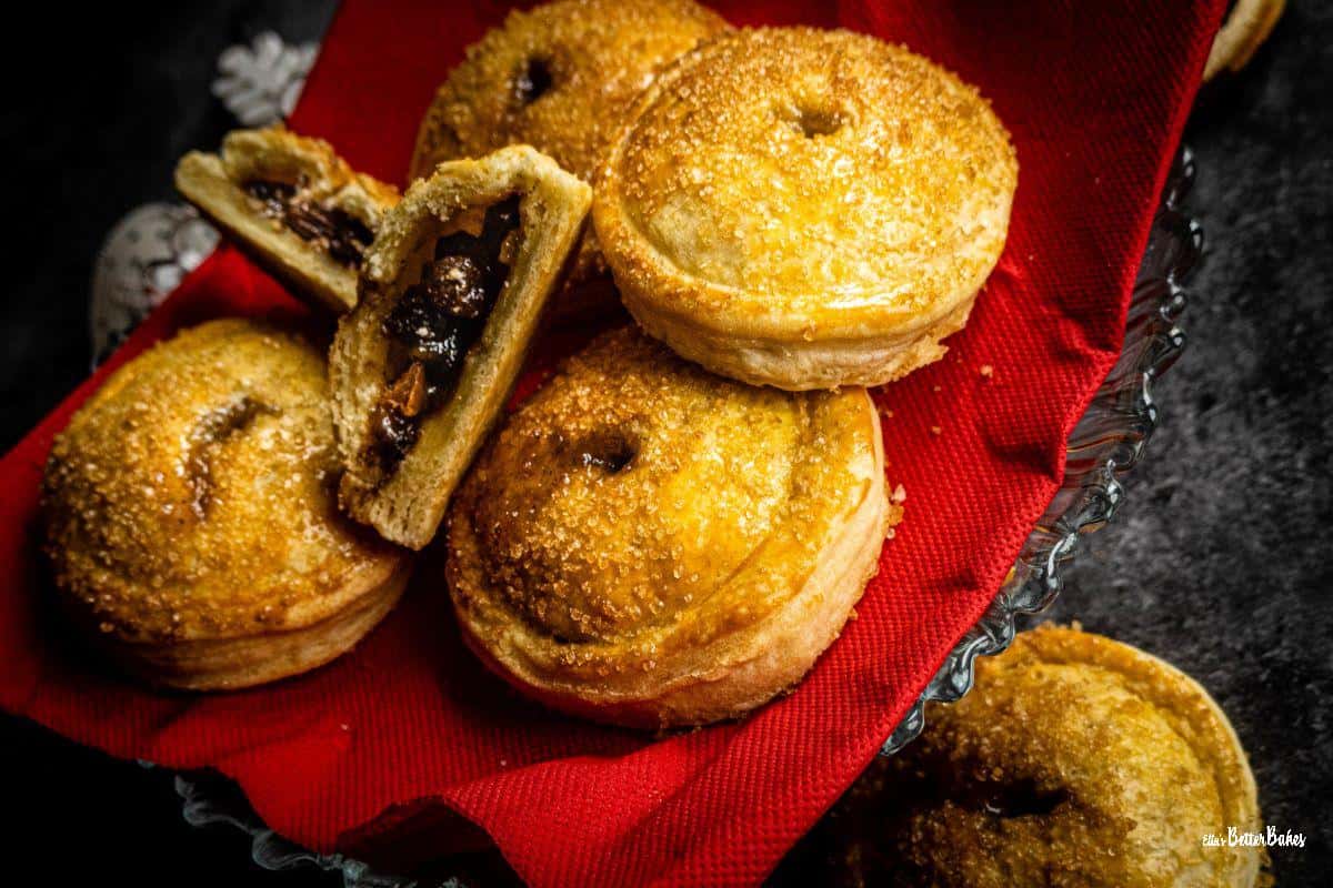 close up of plate of puff pastry mince pies