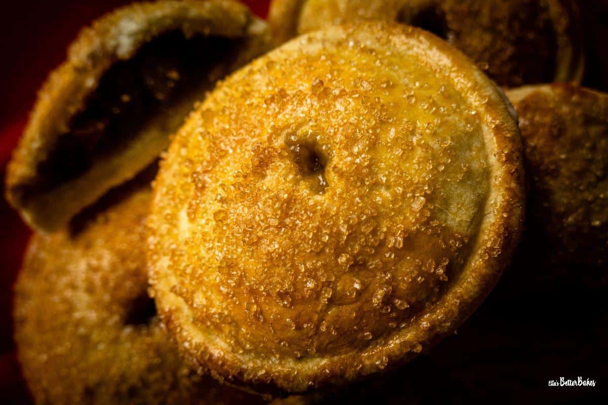 close up of single puff pastry mince pie