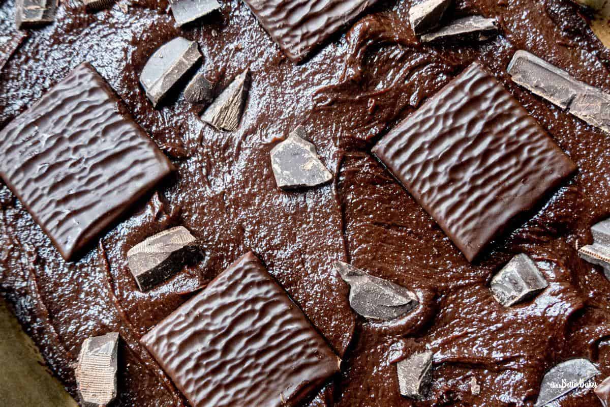 close up of after eight brownie batter