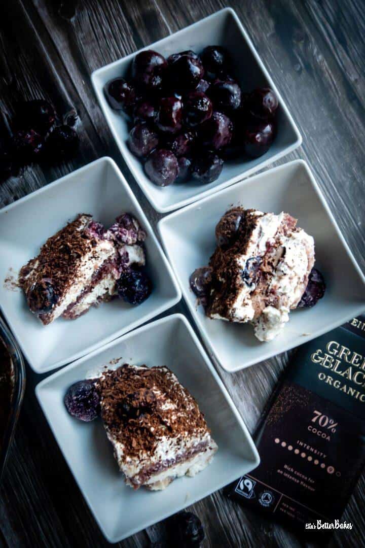 portrait picture of bowls of cherry tiramisu