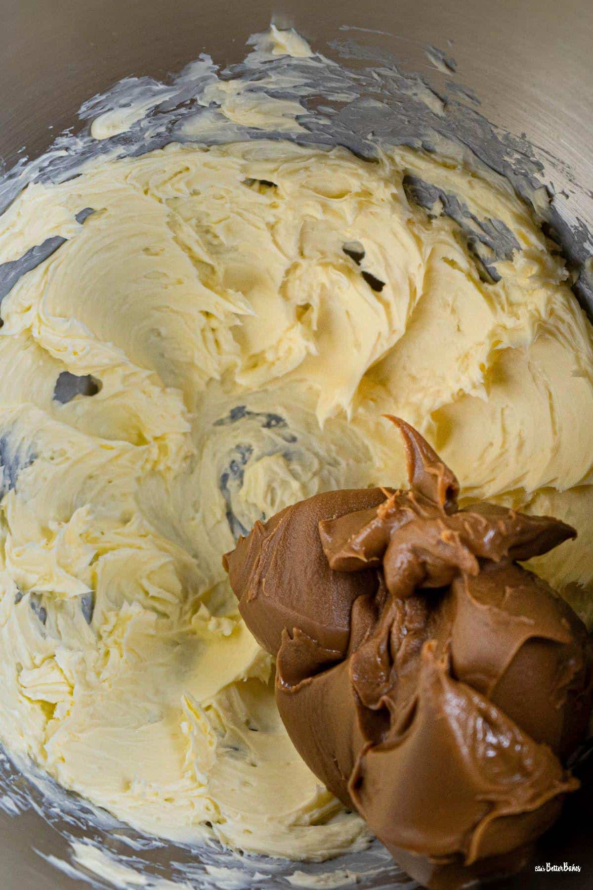 Biscoff added to butter and icing sugar for biscoff buttercream