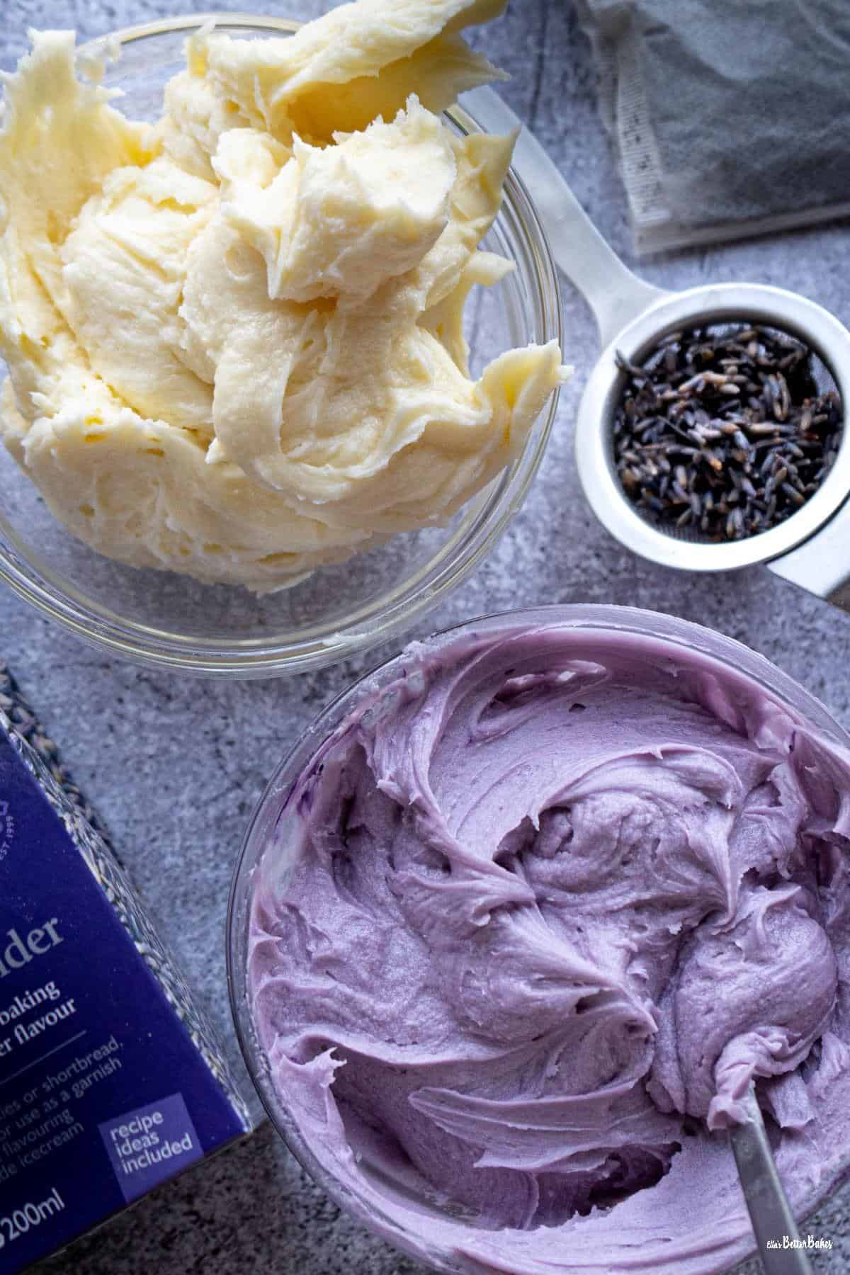 cream and lavender coloured buttercream