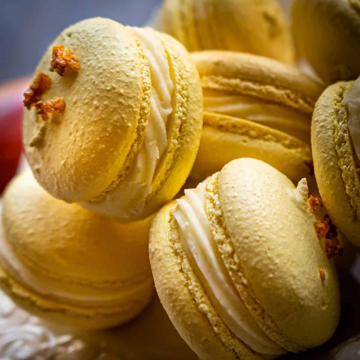 featured image close up of mango macarons