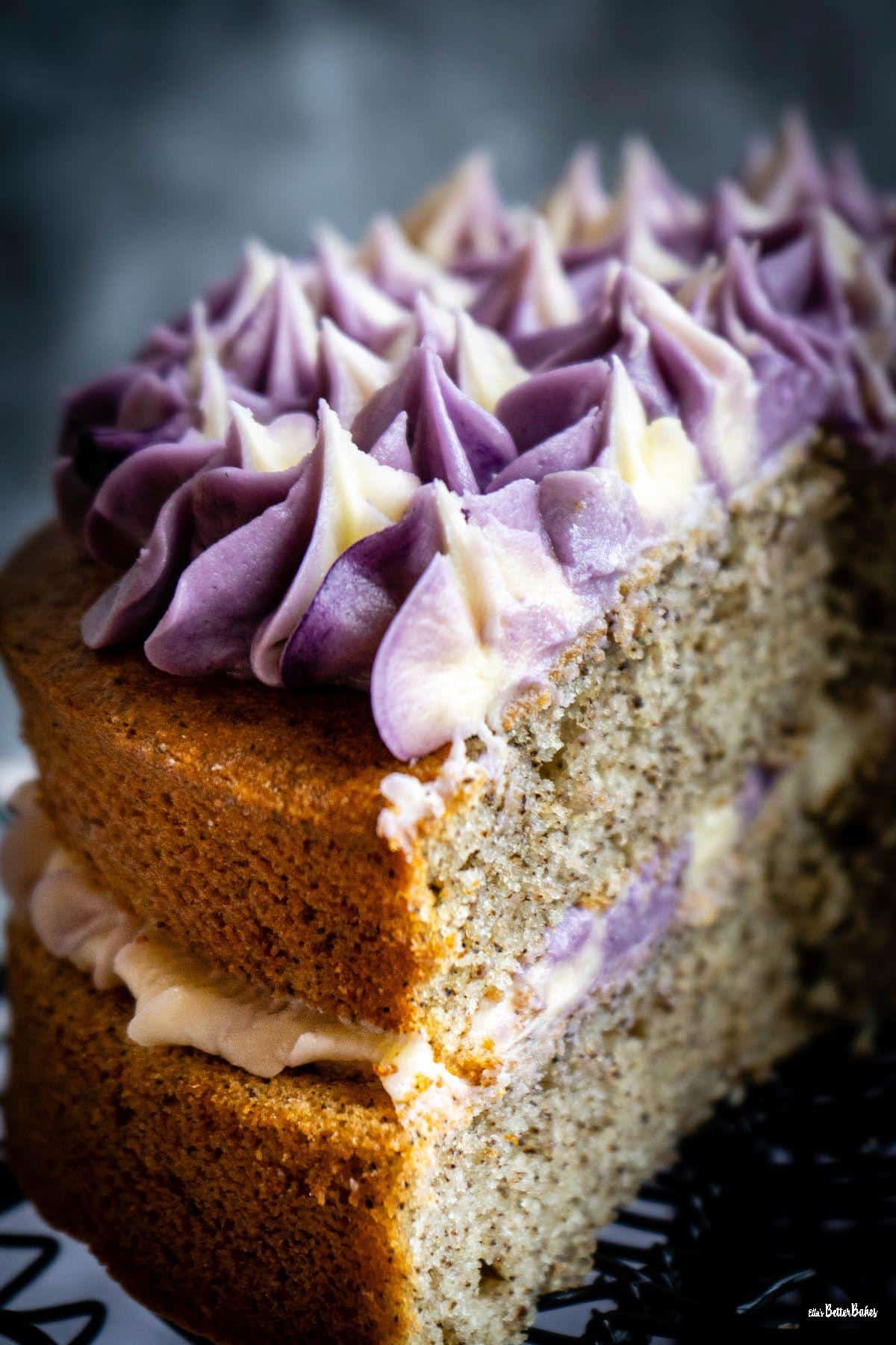 lavender cake cut