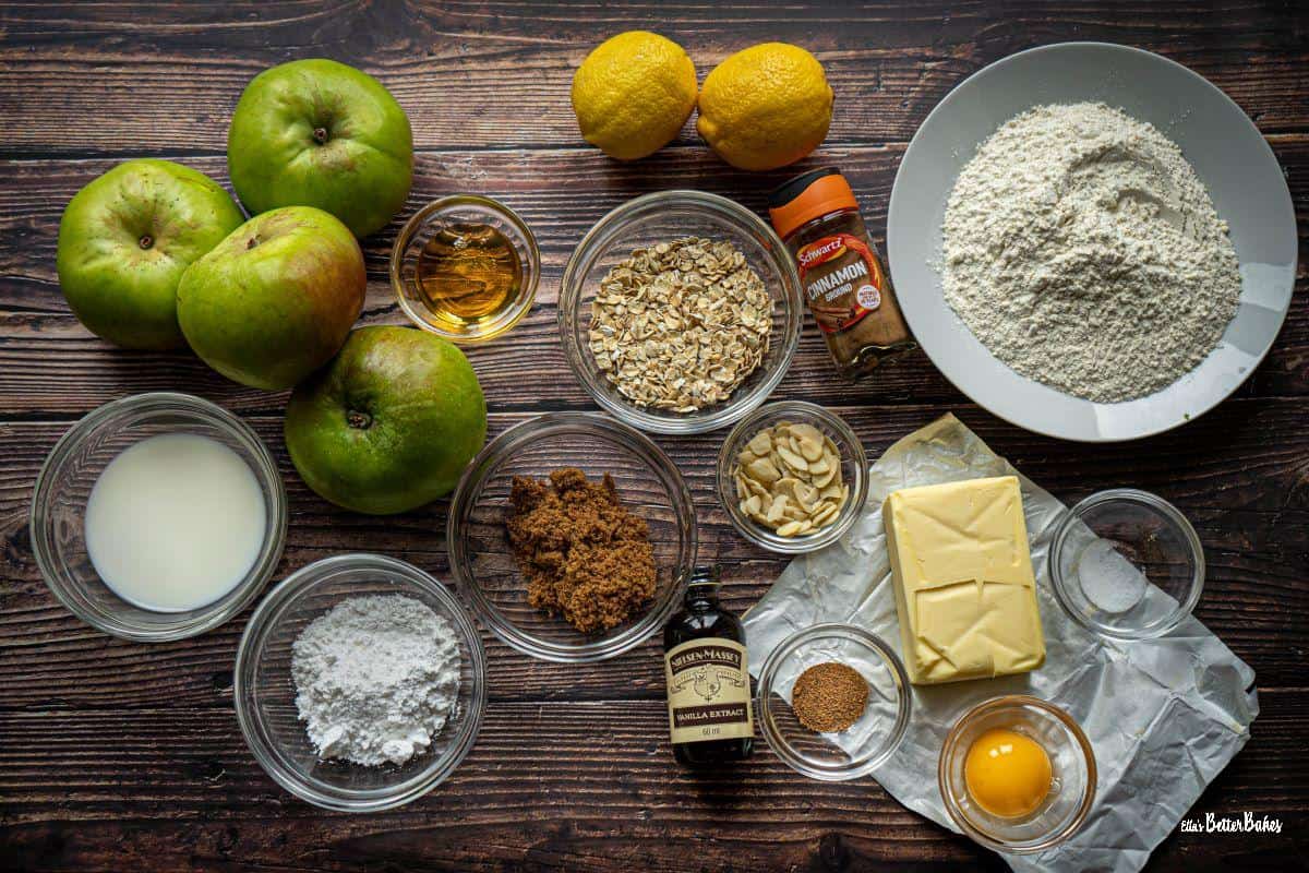 ingredients for apple crumble tart