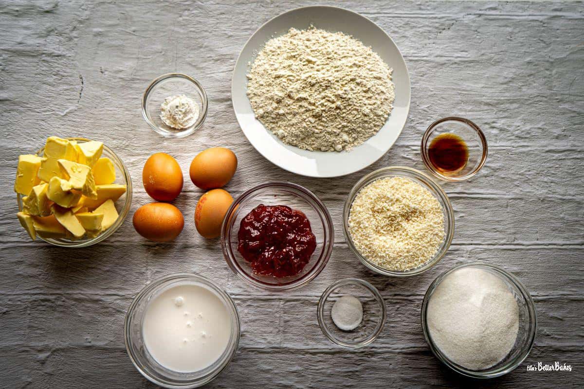 ingredients jam and coconut cake