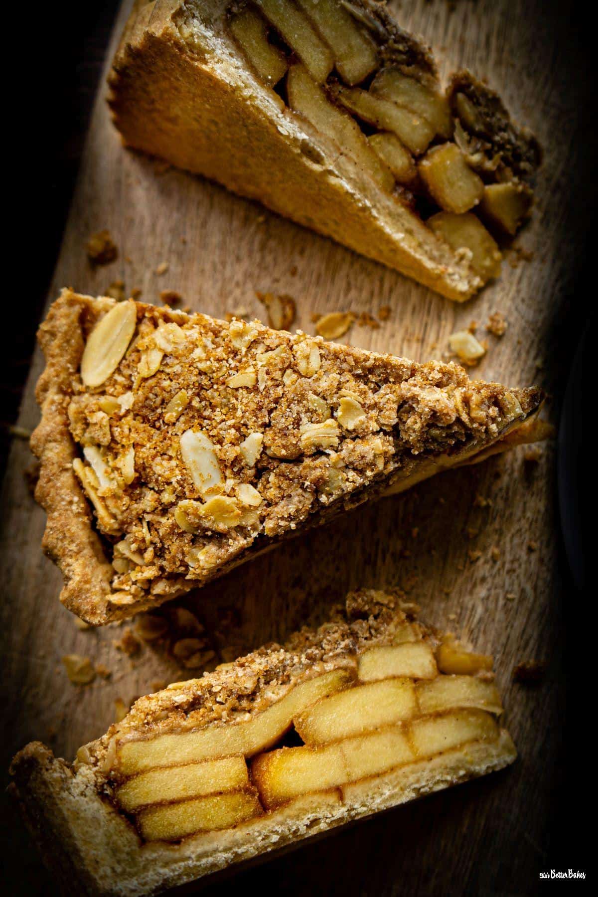 portrait size of 3 pieces of apple crumble tart