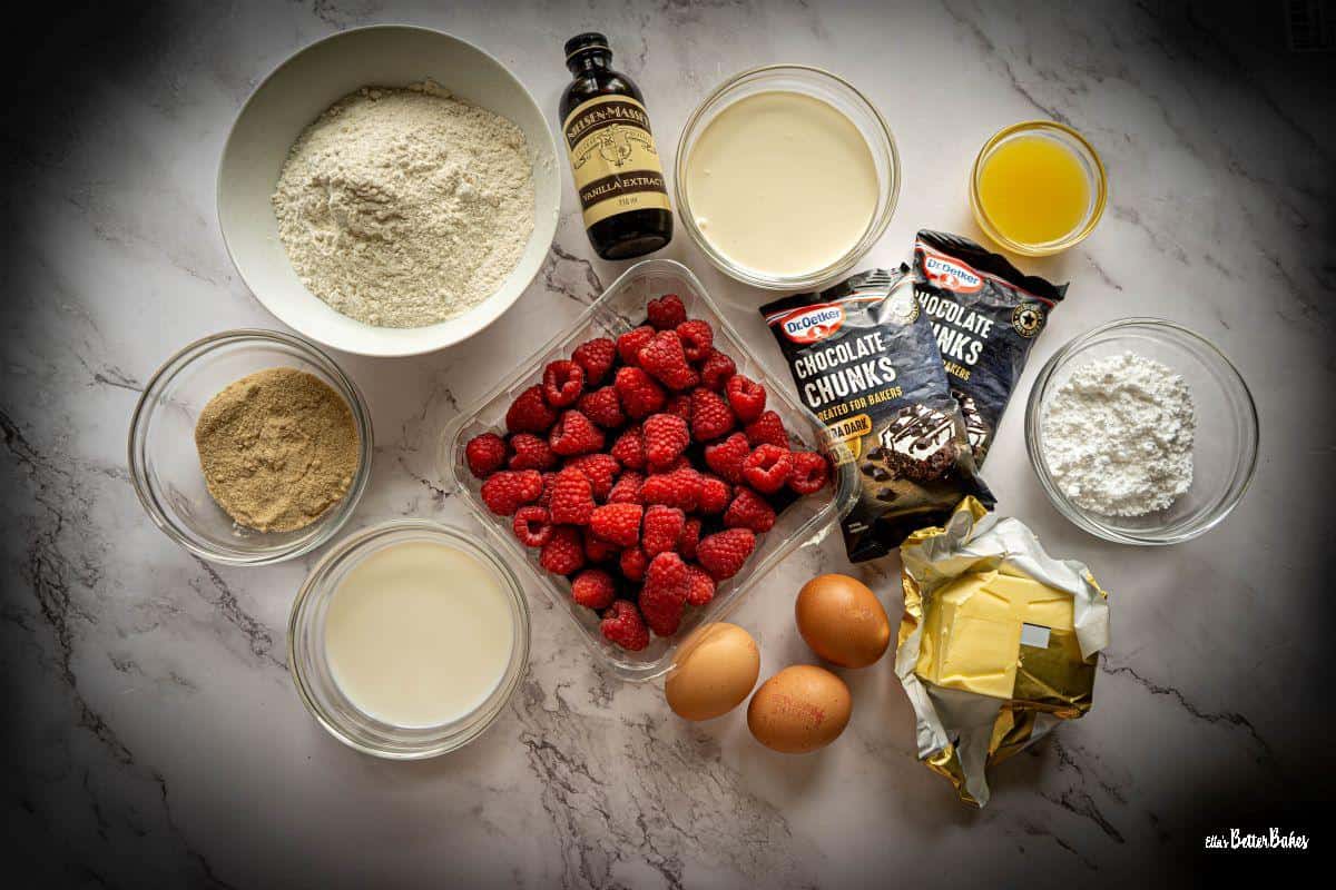 ingredients for chocolate raspberry tart