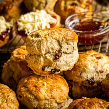 featured image sultana scones with scone and jam in background