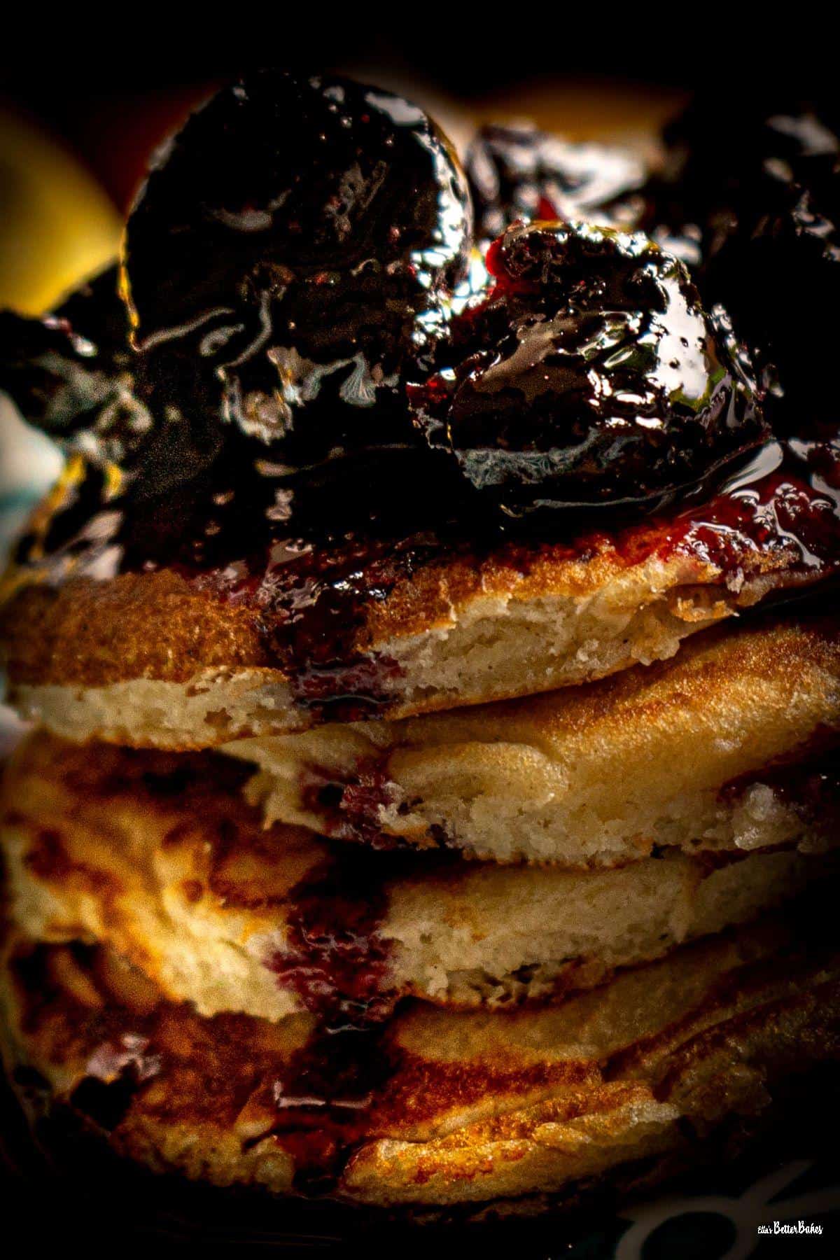 close up of stack of pancakes