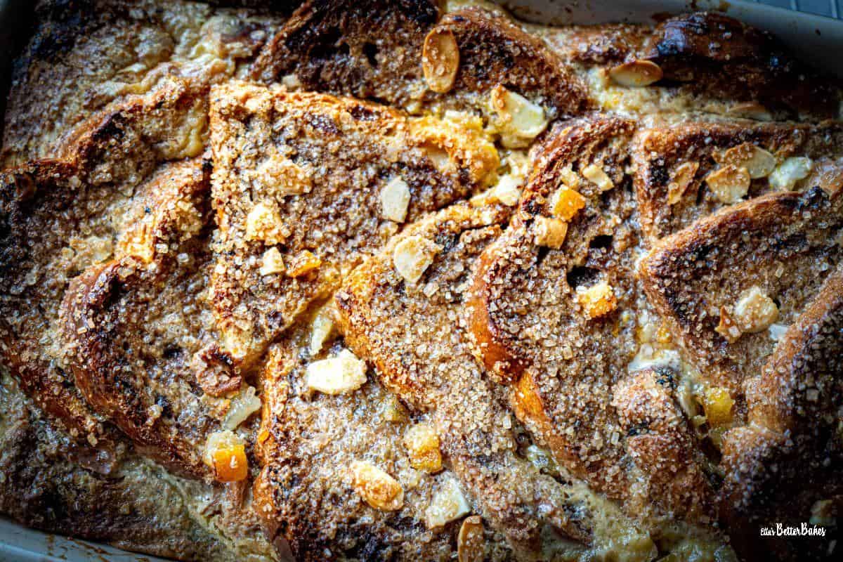 close up of baileys bread and butter pudding