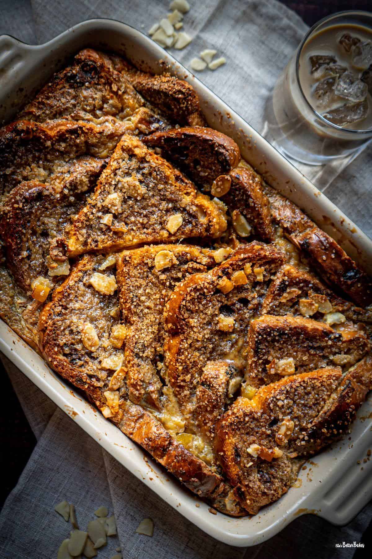 portrait size of top shot of baileys bread and butter pudding