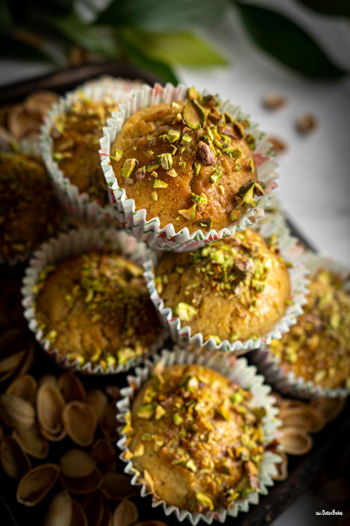 stacked of pistachio muffins