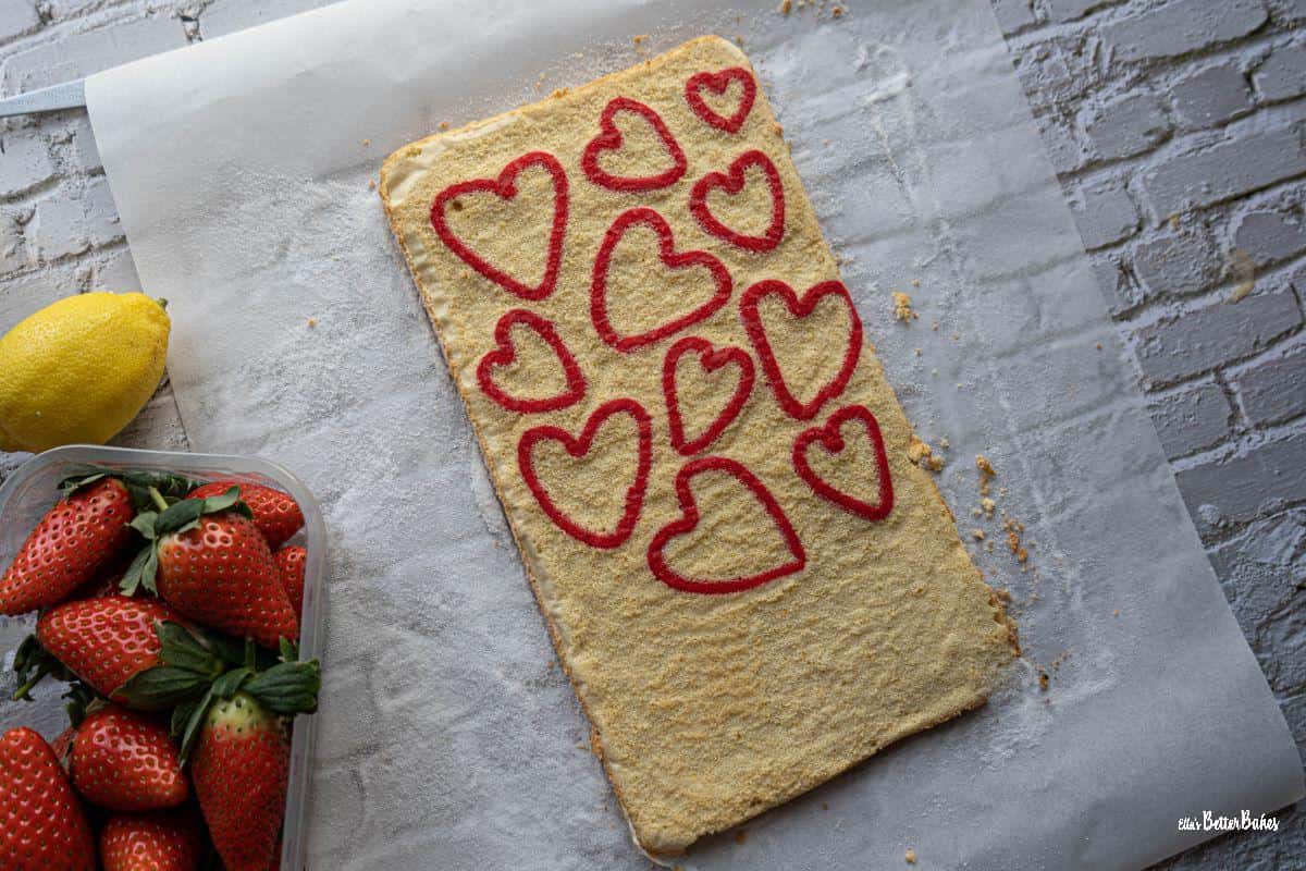 swiss roll turned out with heart shapes facing upward
