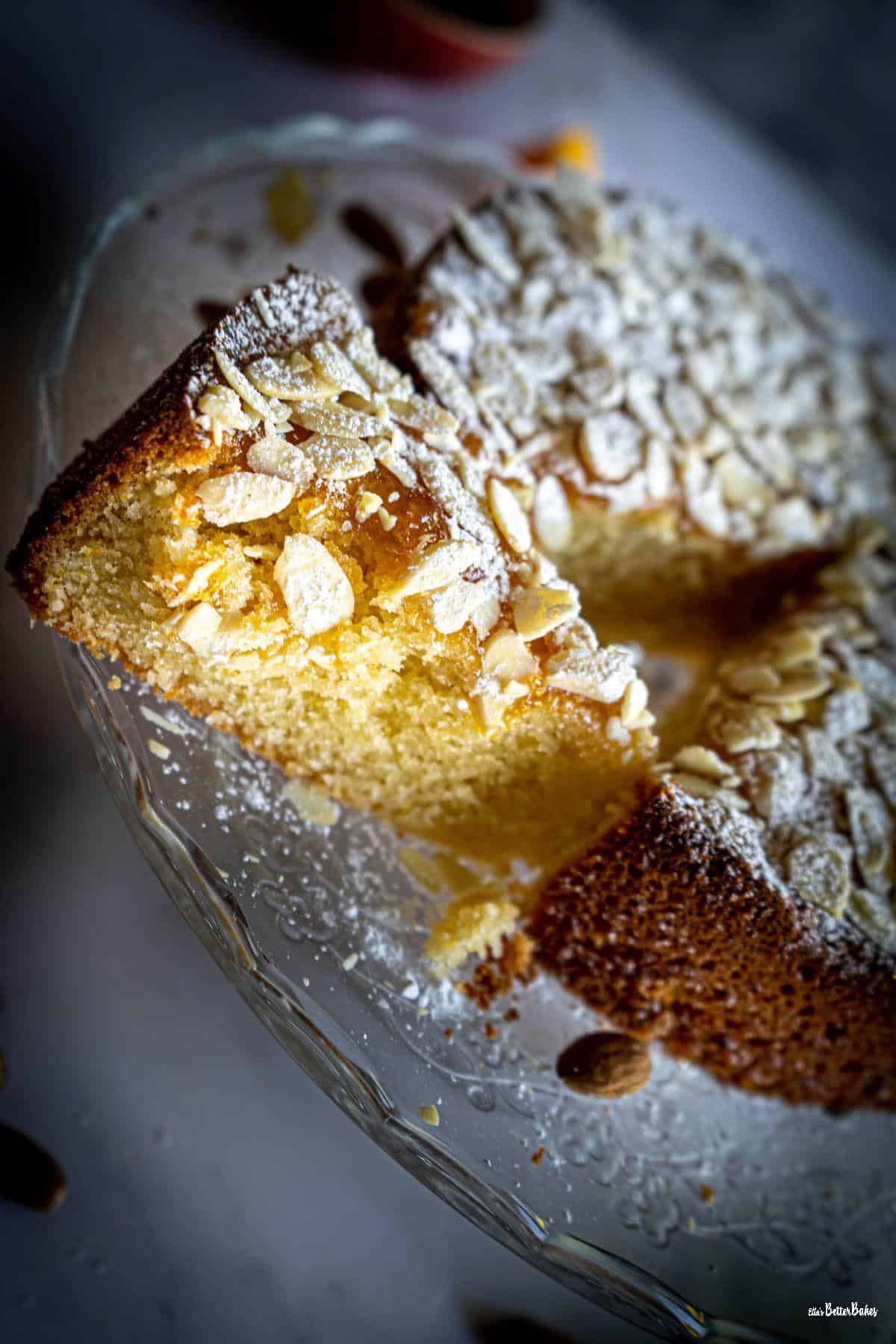 Italian almond cake slice cut portrait size