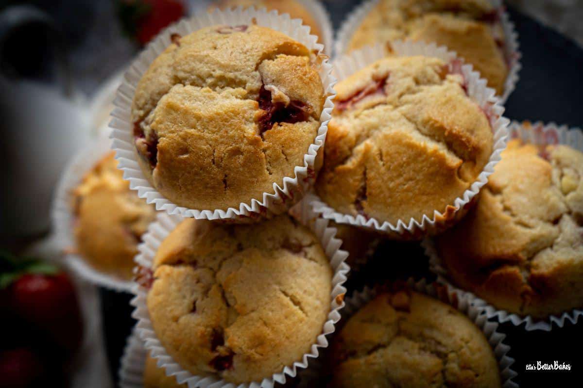 strawberry and white chocolate muffins muffins stacked