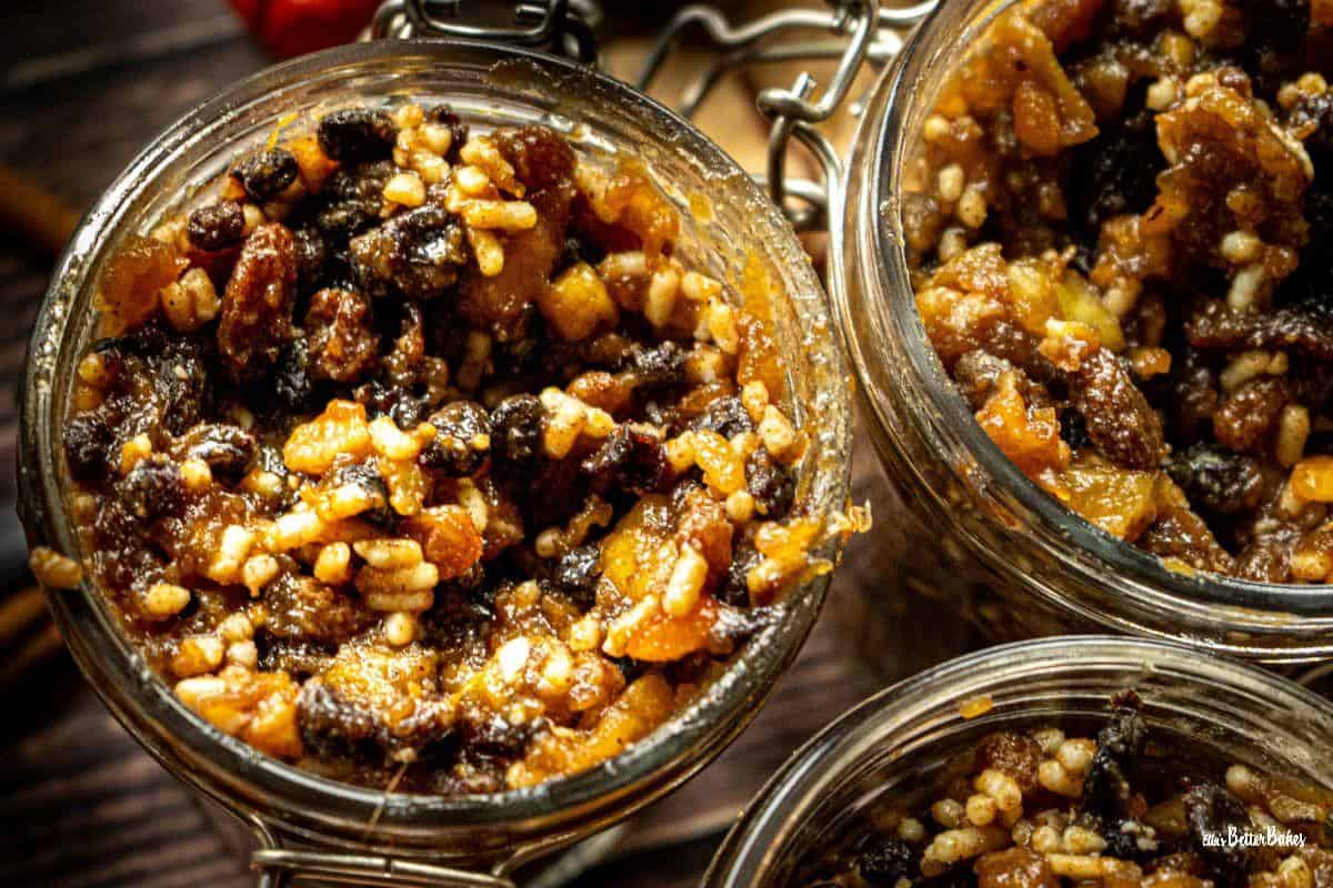 close up of jars of mincemeat