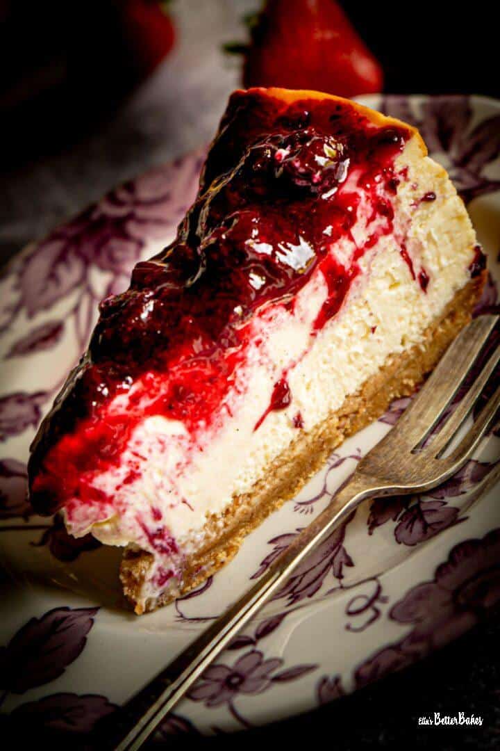 slice of vanilla cheesecake on a plate