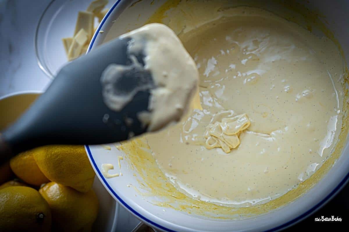 italian custard cooked and forming ribbons