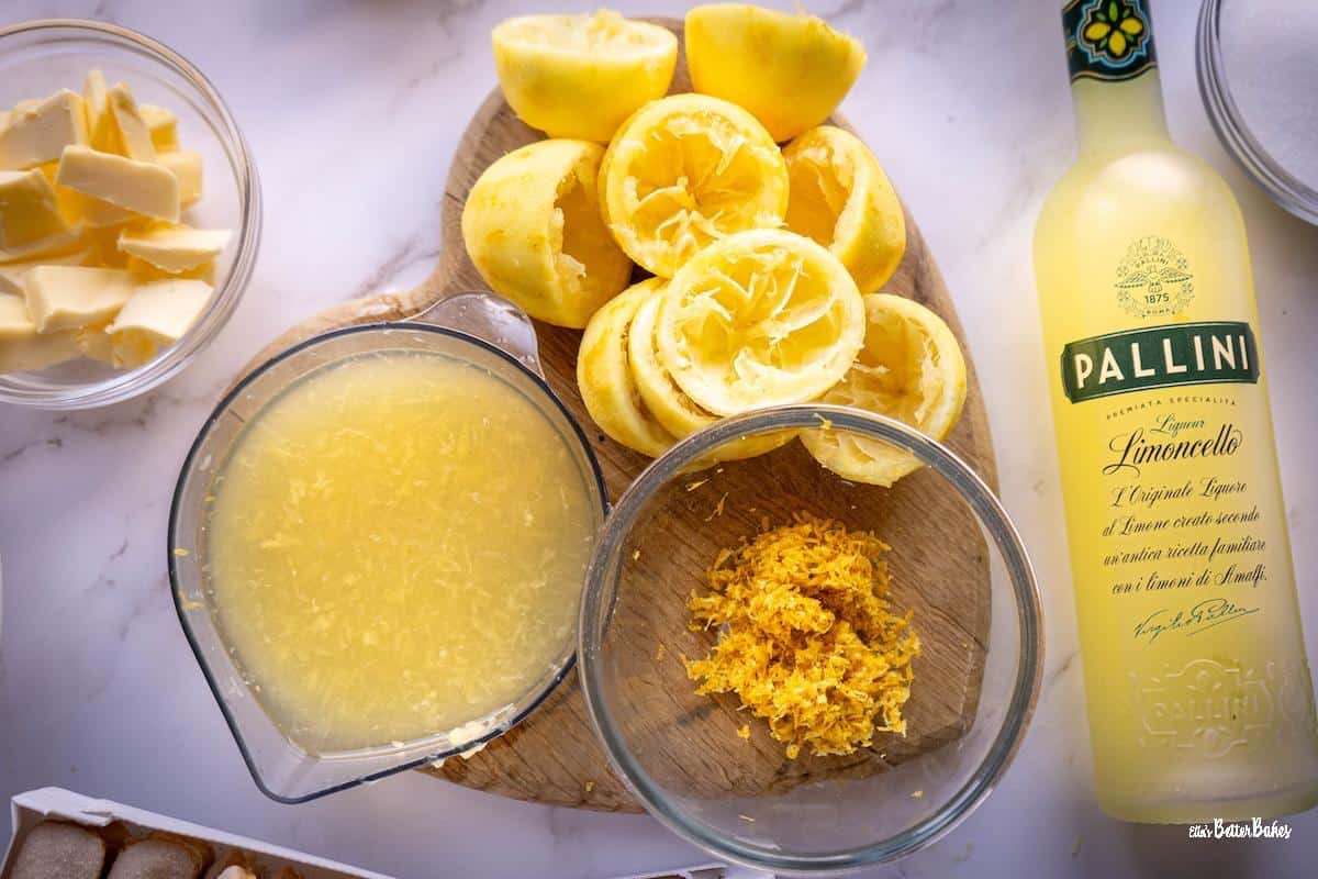lemon cut, zests, juice and limoncello