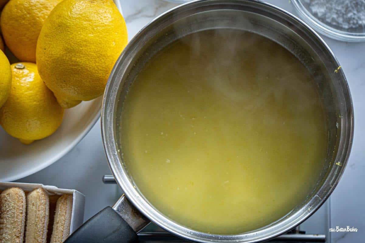 lemon syrup made in a saucepan