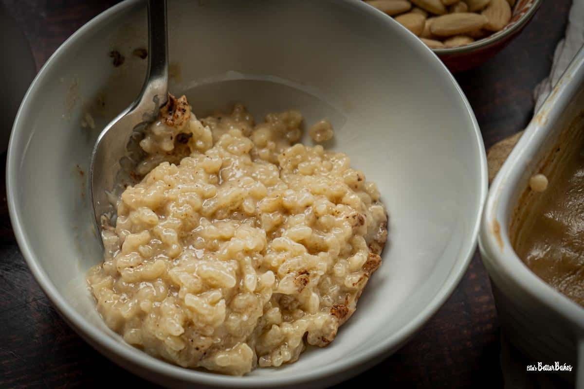 bowl of almond milk rice pudding