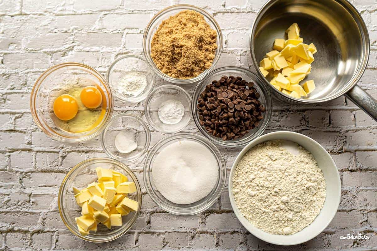 Ingredients for chocolate chip cookies