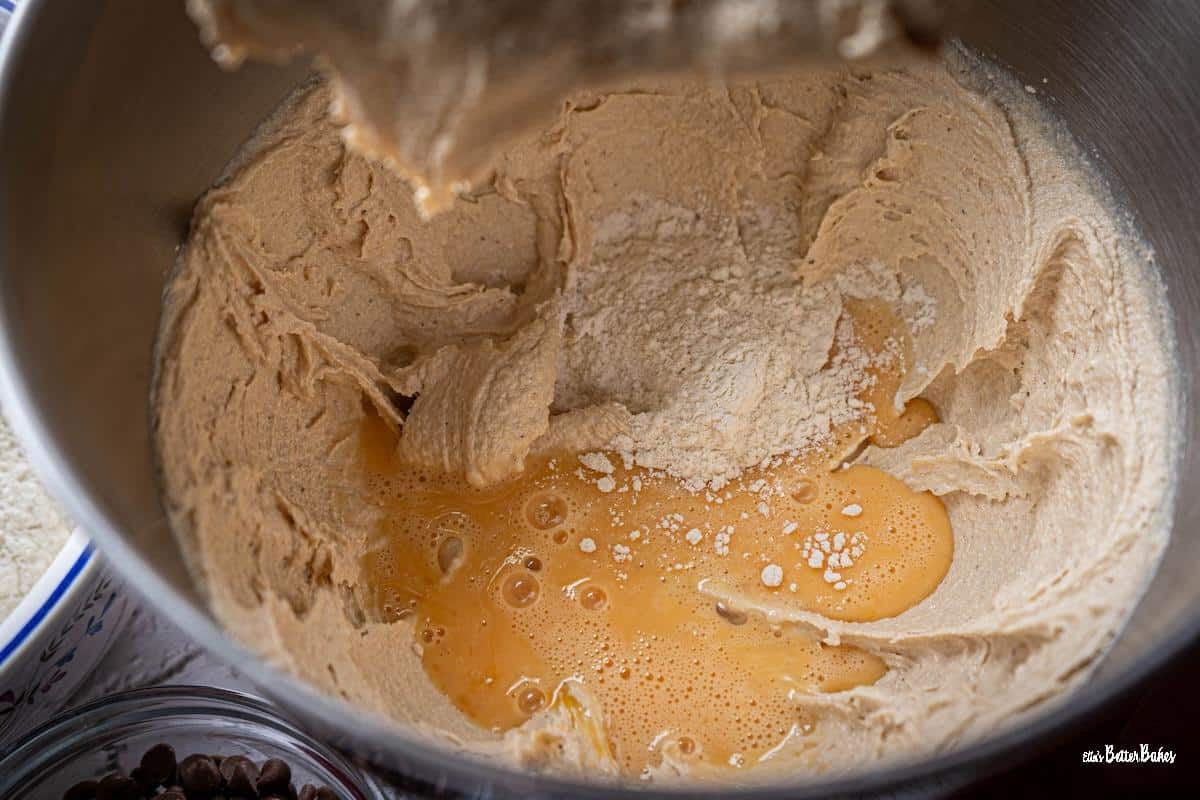 beaten egg added to dough mixture