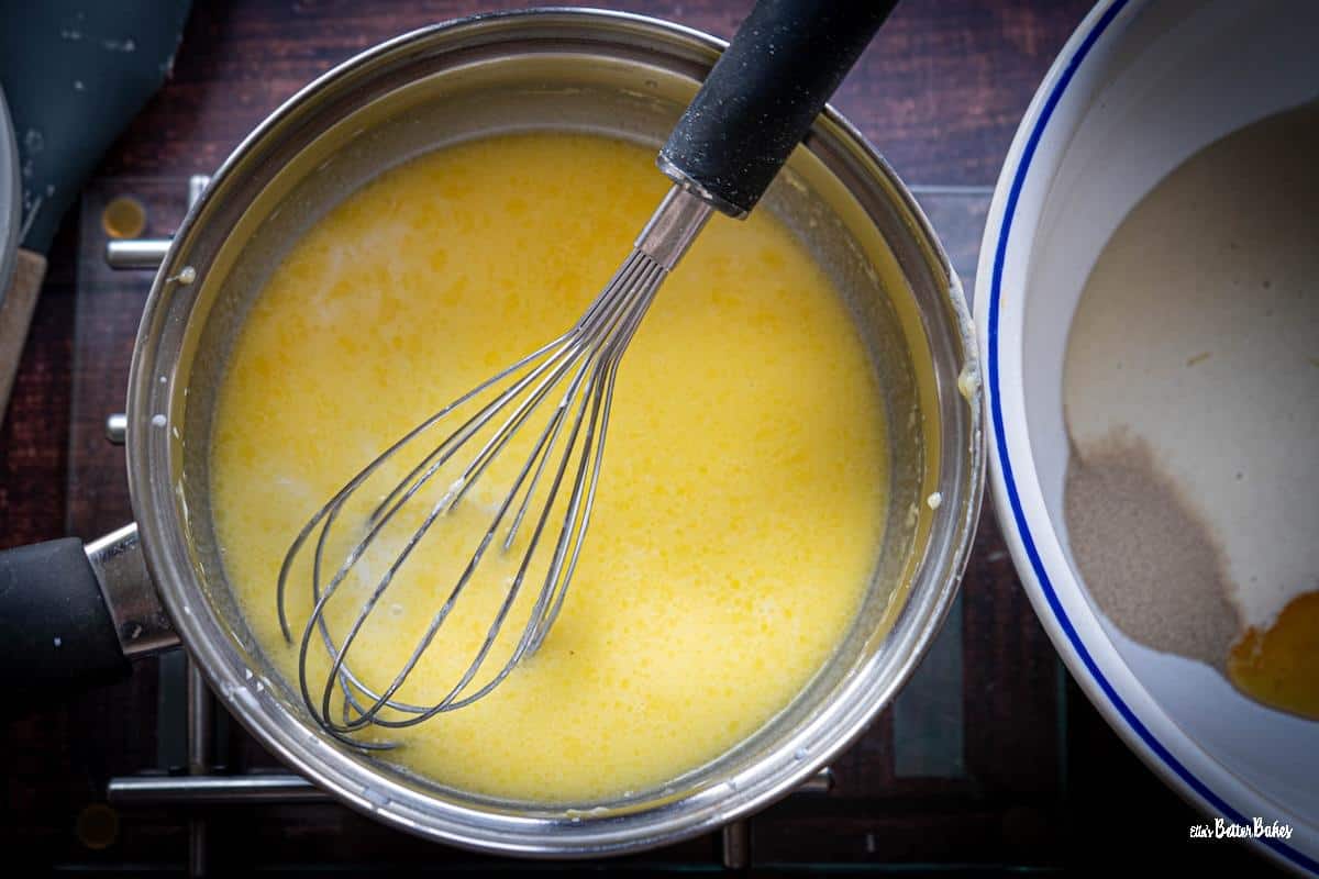 butter melted in saucepan for sourdough english muffins