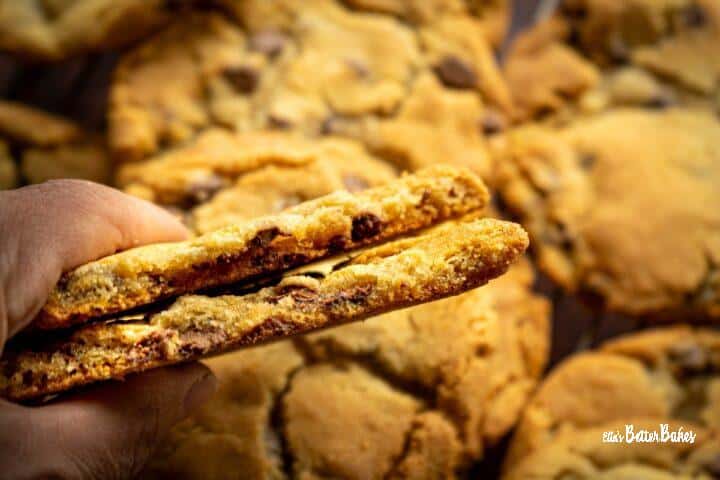 chocolate chip cookie cut in half